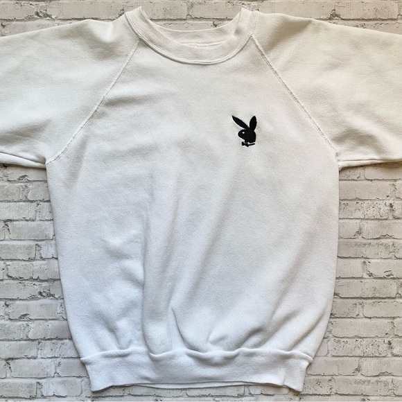 Vintage PLAYBOY White Sweater with Embroidered Black Icon - Picture 3 of 6
